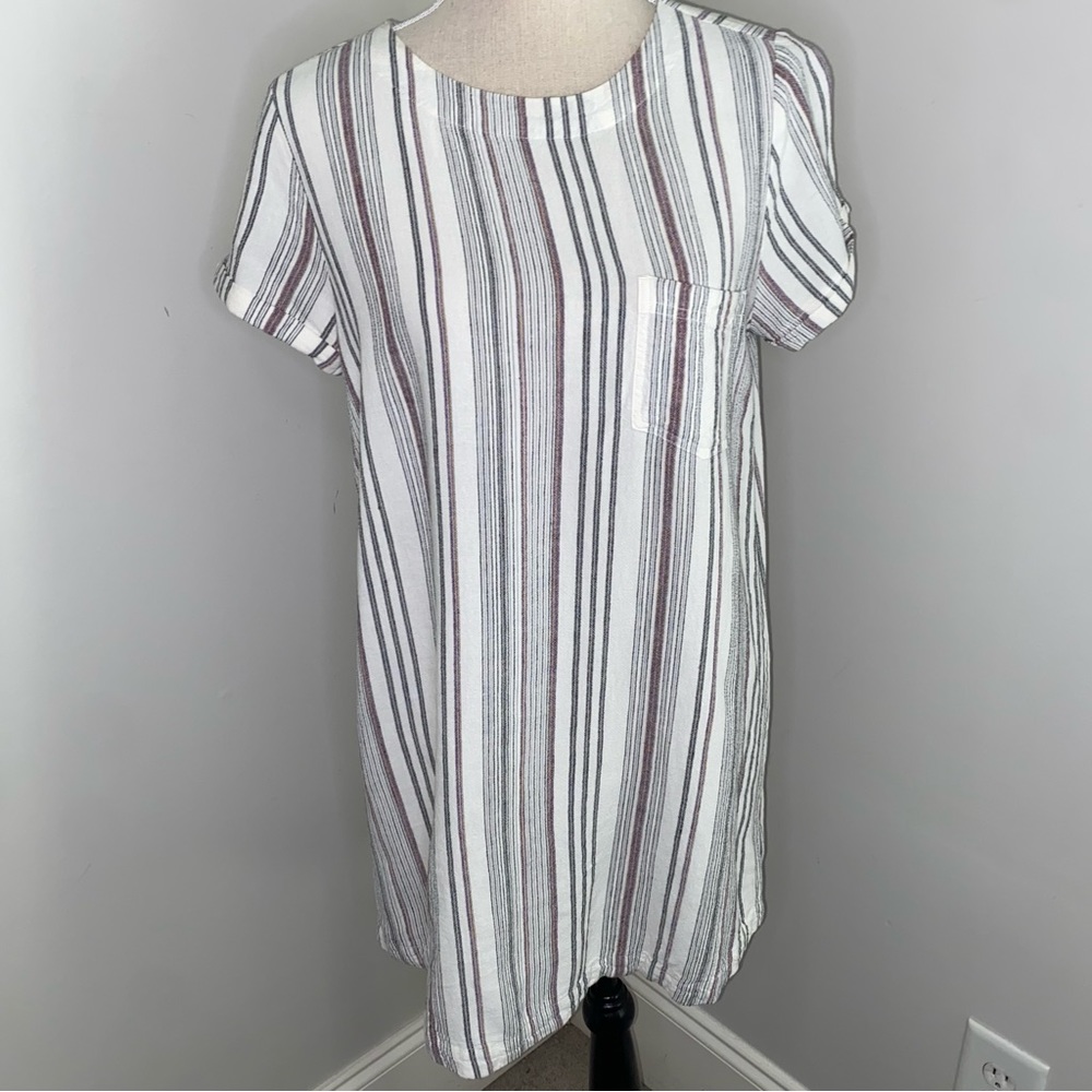Cloth & Stone linen/rayon blend striped shift dress cap sleeve size Small